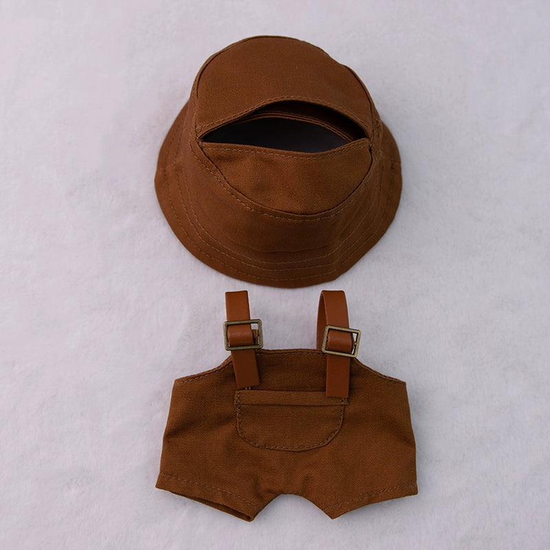 17cm Labubu Outfit Set - Khaki Overalls & Fisherman Hat for Fashion Vinyl Doll
