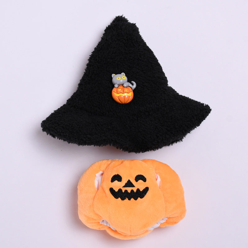 17cm Labubu 1st-2nd Gen Halloween Pumpkin Costume Set with Black Witch Hat | Clothes Only Replacement Outfit for Vinyl/Plush Keychain Charms