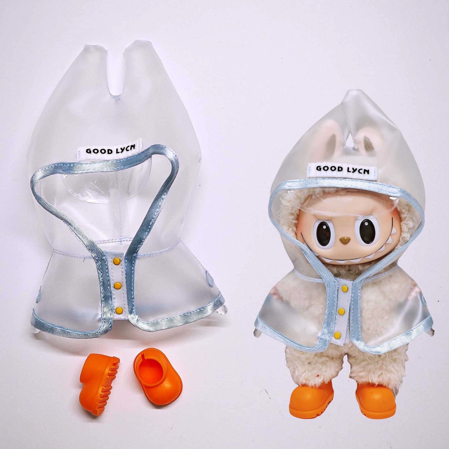 Labubu Rainy Day Essentials - Transparent PVC Raincoat for Vinyl Dolls (No Doll & Shoes)