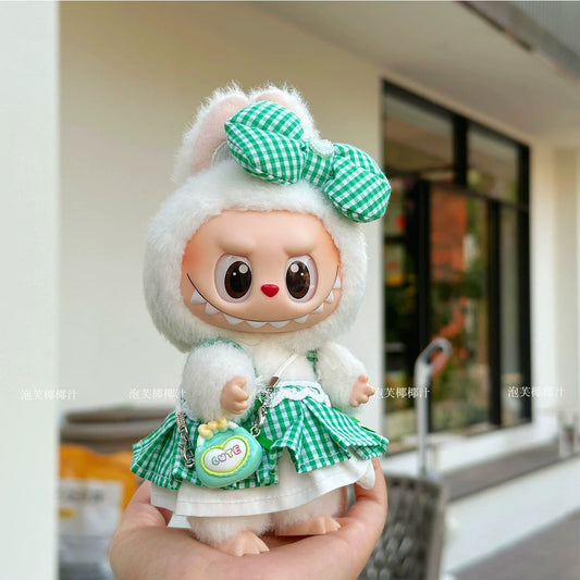Labubu Crybaby Outfit - Green Dress & Hair Accessories for Vinyl Blind Box Keychain