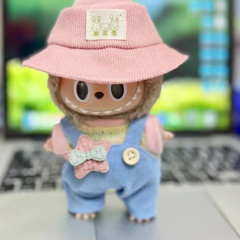 LABUBU Macaron Color Outfit Set | T-Shirt + Overalls | Plush Doll Replacement Clothes Only for Stuffed Toys 15cm Monchhichi