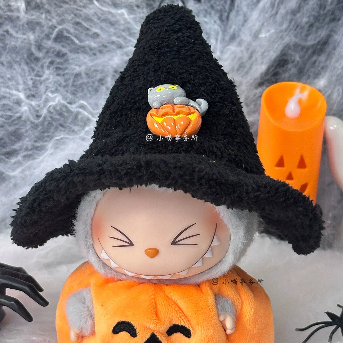 Spooky Labubu Halloween Set - Glow-in-the-Dark Pumpkin Costume for 17cm Vinyl Dolls