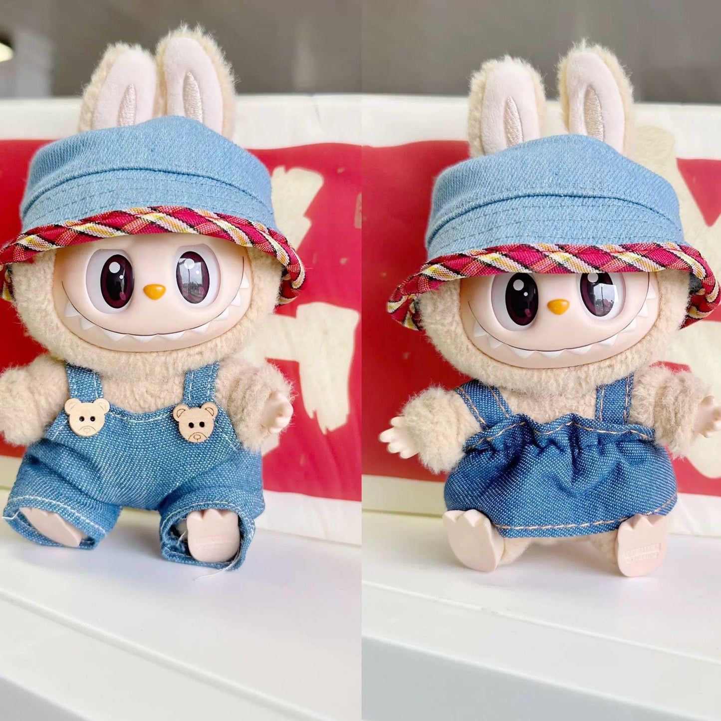 POP MART Labubu Doll Clothes - Denim Skirt & Hat Set for Gen 1/2 Blind Box Figures 17cm (No Doll Included) | Western Cowgirl Outfit