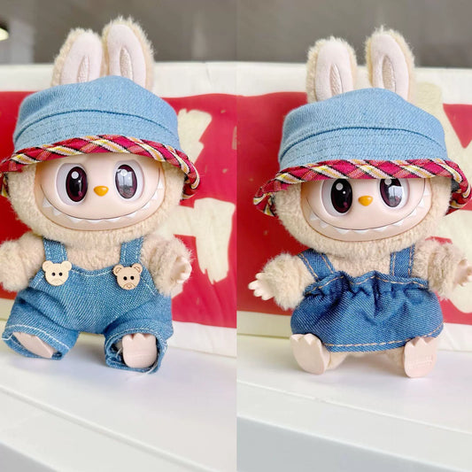 POP MART Labubu Doll Clothes - Denim Skirt & Hat Set for Gen 1/2 Blind Box Figures 17cm (No Doll Included) | Western Cowgirl Outfit