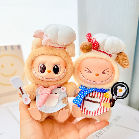 Kawaii LABUBU Chef Clothes Set - Pink Chef Outfits for 17CM LABUBU Plush Doll - Perfect for POP MART Blind Box Collectors
