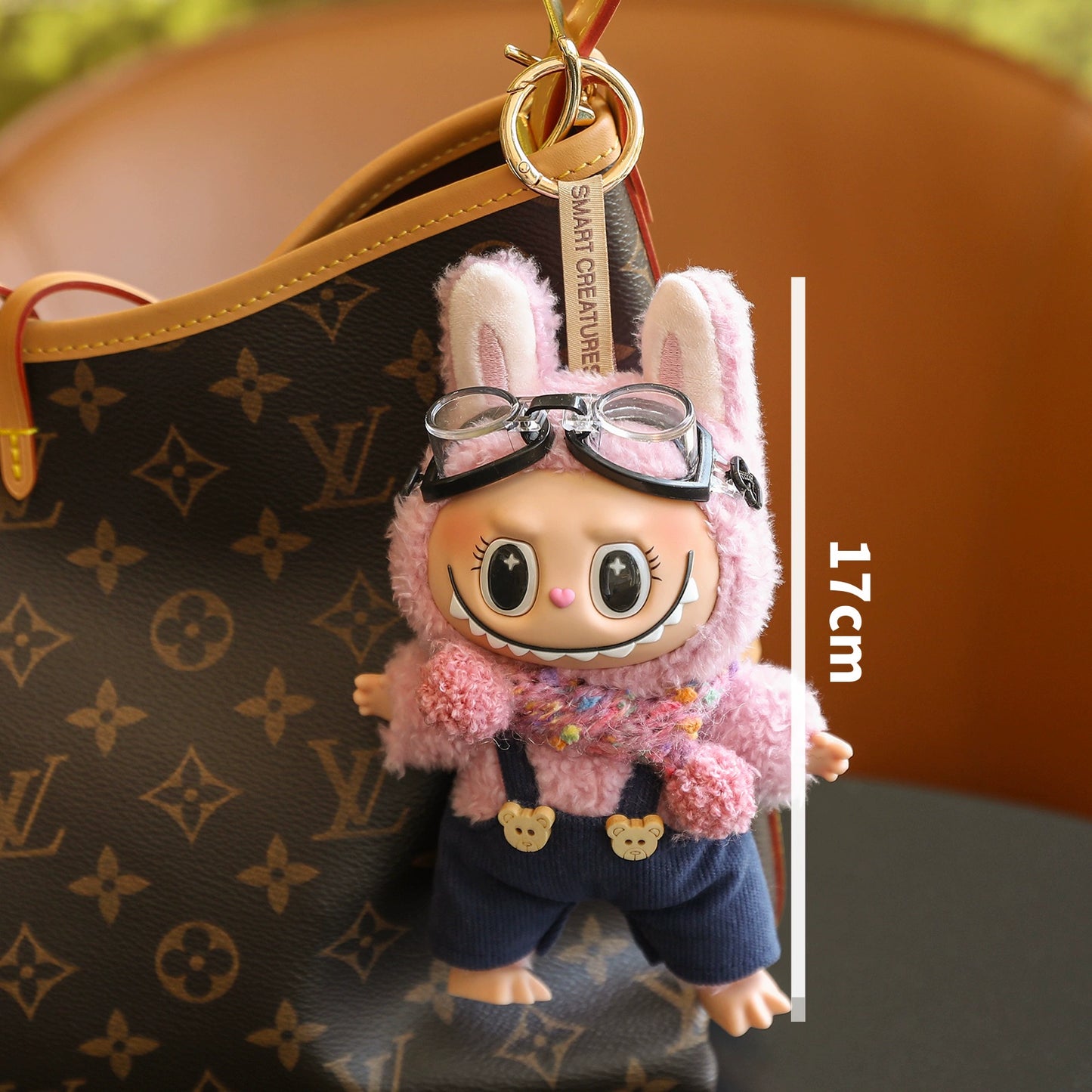 16cm Pop Mart Labubu x CRYBABY Clear Acrylic Charm | Dual-Material (Vinyl + Plush) with Detachable Strap | Couple Gift-Exclusive Custom Letter Pendant & Daisy Fragrance Accessory