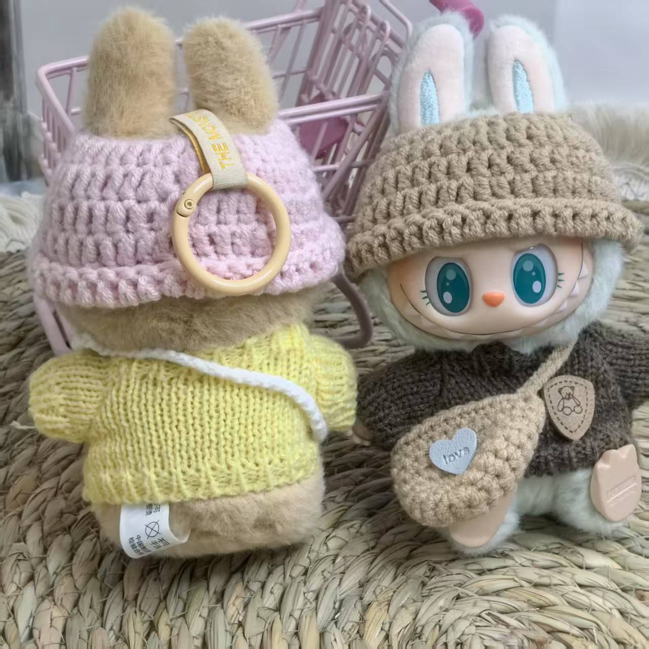 17cm Labubu 1st-2nd Gen Keychain Clothes Only | Cute Knit Brown Outfit Set | Replacement Wear for Plush/Vinyl Dolls