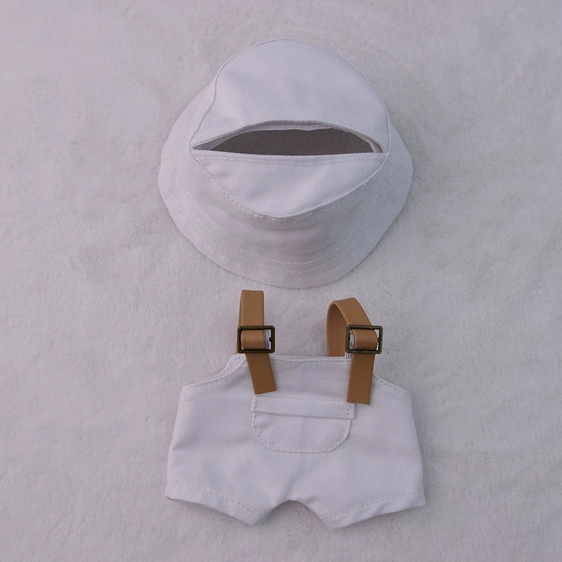 17cm Labubu Outfit Set - Khaki Overalls & Fisherman Hat for Fashion Vinyl Doll