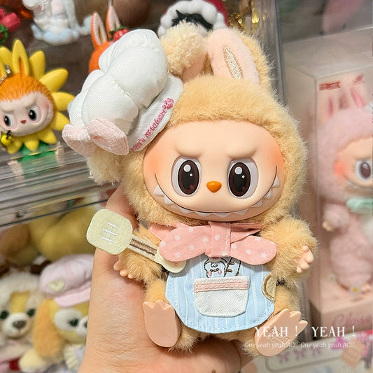 17cm Labubu Chef Costume Set | Handmade Vinyl-Compatible Clothes with Apron & Chef Hat for Collectible Dolls