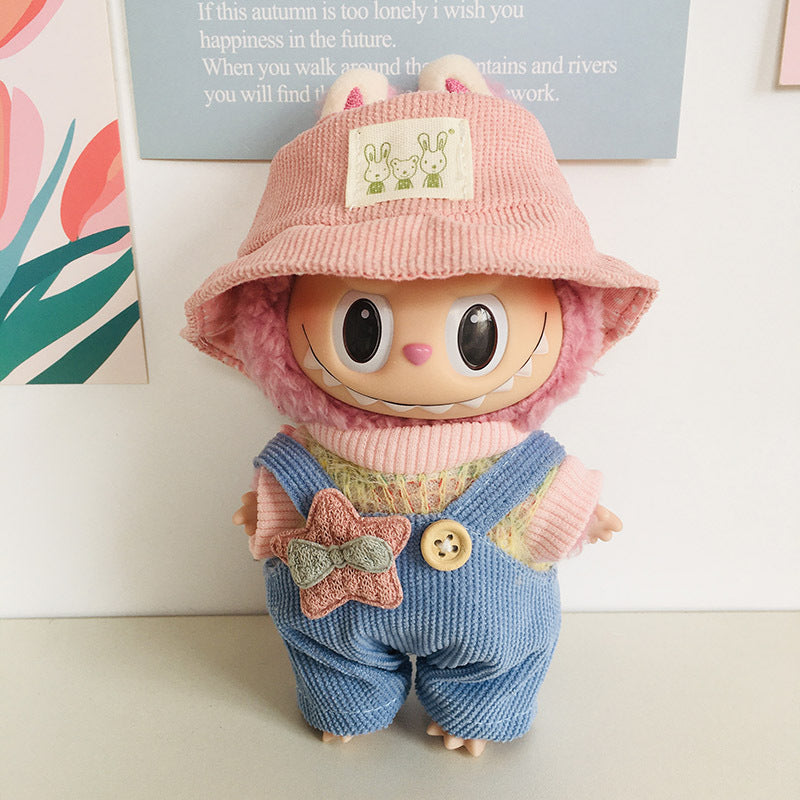 17cm Labubu Rainbow Outfit - Open Hat & Overalls Set for Plush Vinyl Keychain Doll