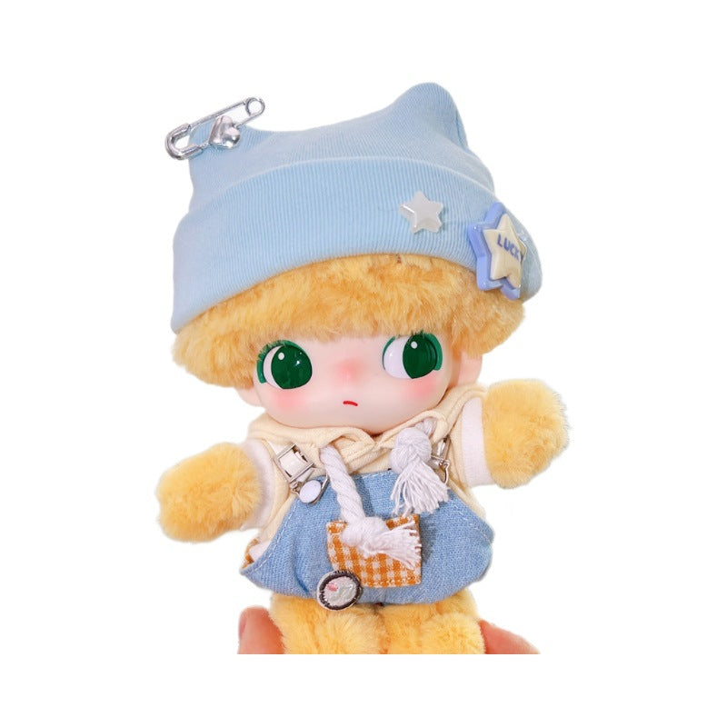 DIMOO x Pluto's House Outfit - Blue Cat Ear Hoodie & Overalls for 10cm Vinyl Dolls