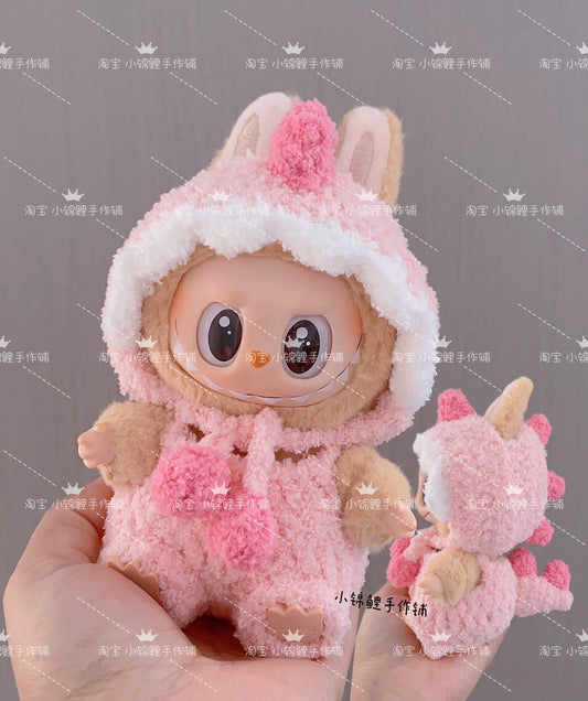Labubu Sitting Party Gen 2 Vinyl Outfit | Dinosaur Pink Replacement Clothes for Dolls