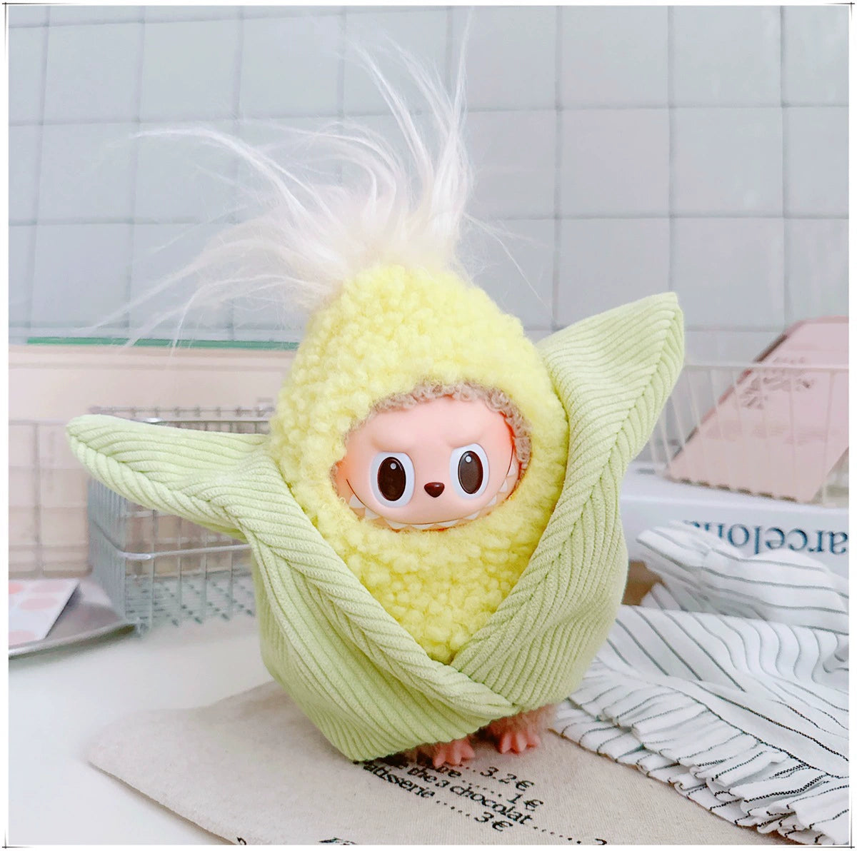 17cm Labubu Blind Box Doll Cartoon Outfit | Changeable Clothing with Fried Shrimp & Dinosaur Themes
