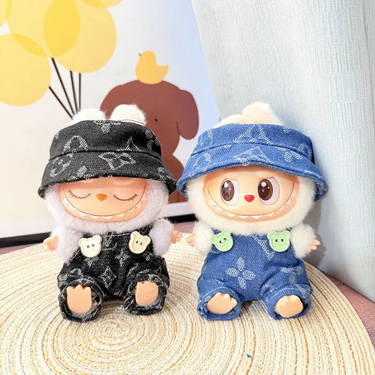 POP MART Labubu Sit-Sit Party Doll Clothes - Blue 4-Leaf Clover Hat & Pants Set for Gen 1/2 Figures 17cm (No Doll Included) | Keychain Compatible