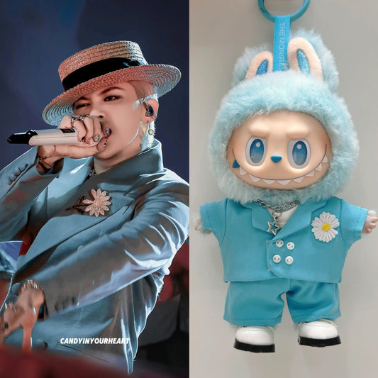 **Labubu x G-Dragon Replica Outfit | 17cm Vinyl Doll Clothes for Gen 1-3 (Including Sitting Style) - Front High-Energy Theme (Doll Not Included)**