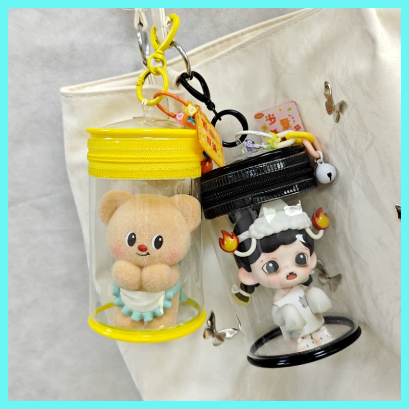 16cm Cotton Doll Mini Can Bag | Thickened Cylindrical Acrylic Case | High-Definition Transparent Dust-Proof Storage & Carry Bag for Dolls