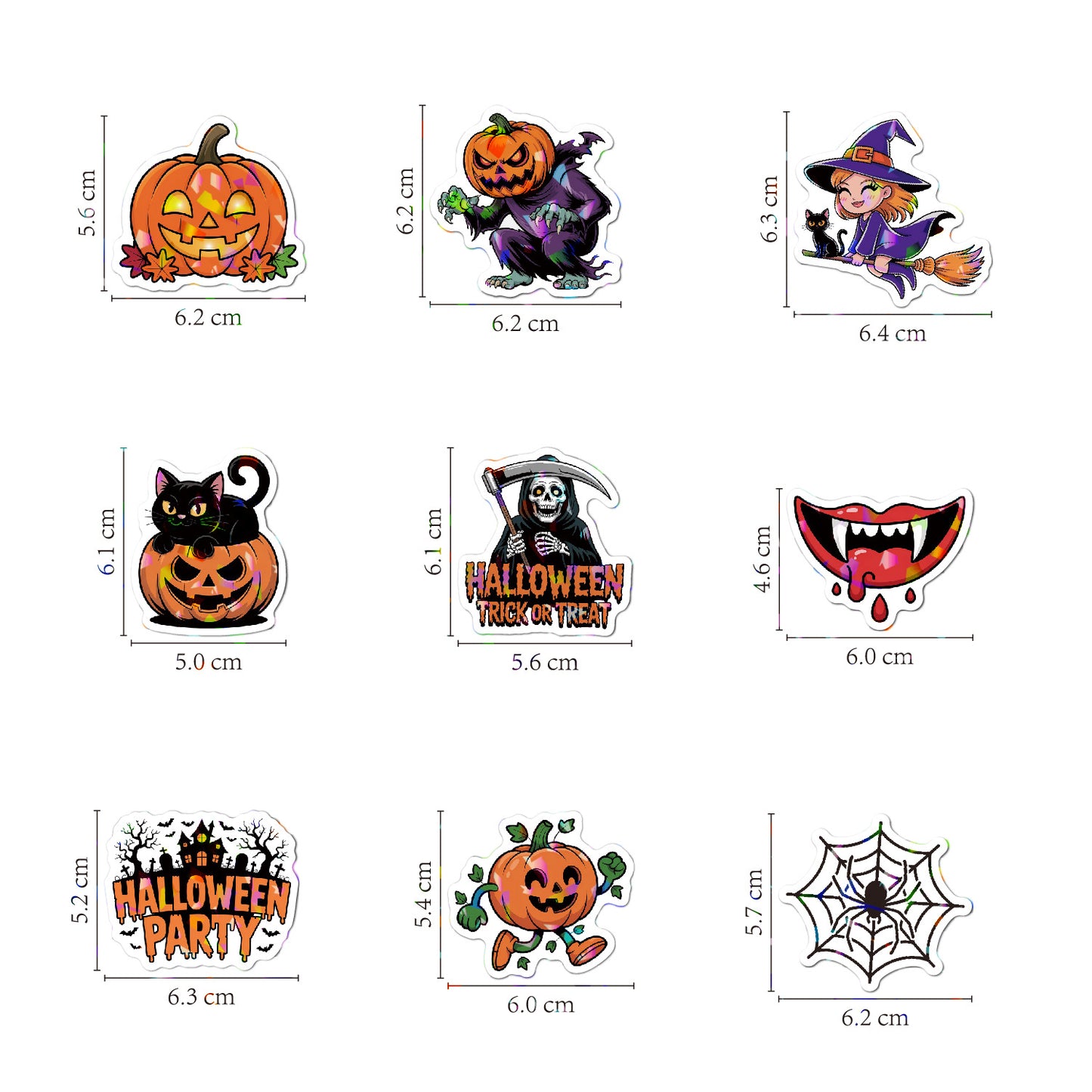 2025 Halloween Stickers - Holographic Waterproof Decals for Cups, Party Gifts, Decor