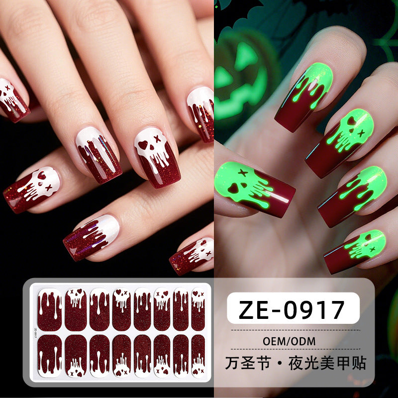 Glow in Dark Halloween Nail Stickers - Waterproof Cartoon Decals for Kids, No Heat Needed