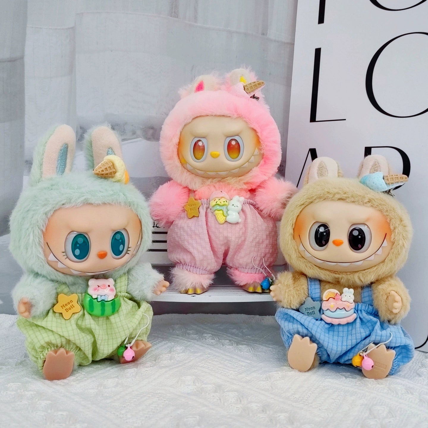 Labubu Outfit 6-Piece Set - Ice Cream Overalls & Accessories for 17cm Vinyl Figures