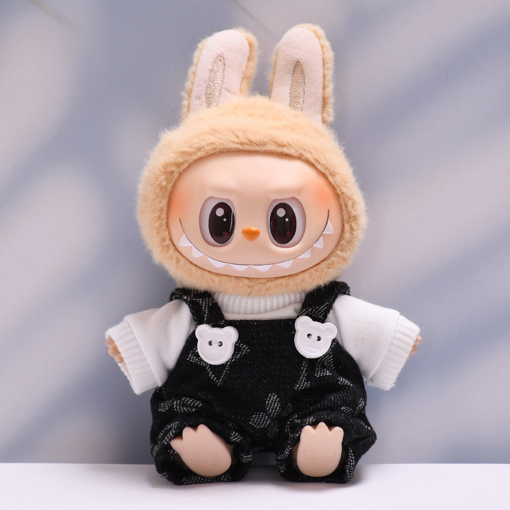 Labubu Series 1/2 Outfit - Printed Overalls & Hat for Keychain Doll Clothes Streetwear