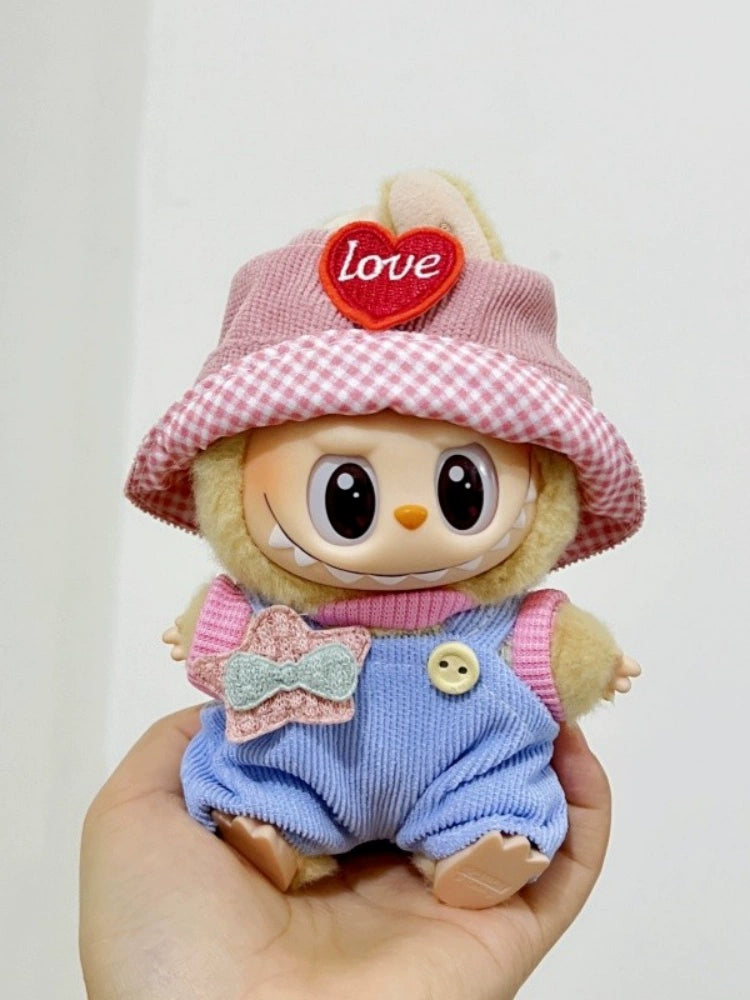 17cm Labubu Gen 1-3 Handmade Classic Denim & Striped Collection | Vinyl/Plush-Compatible Multi-Piece Set with Embroidery & Accessories