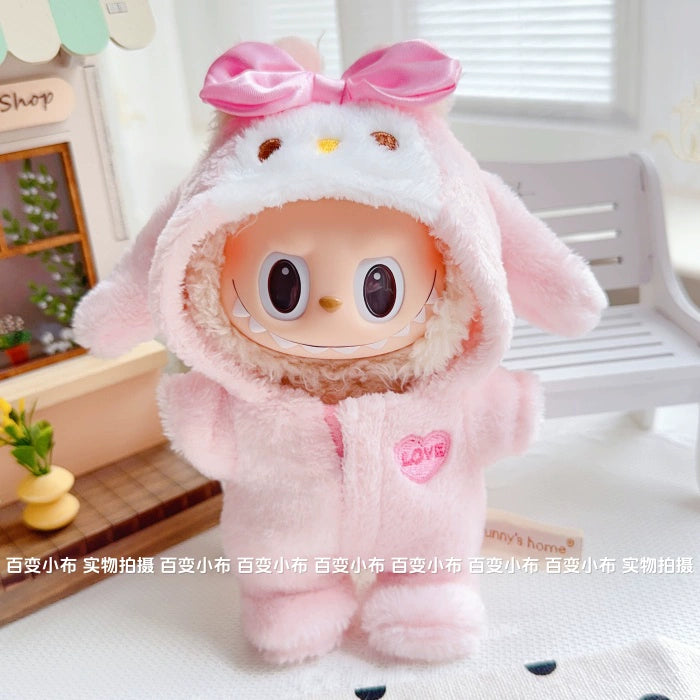 17cm Labubu Sitting Party Macaron Pastel Pink Rabbit Plush Onesie | Replacement Outfit for Plush/Vinyl Keychain Charms (Clothes Only)