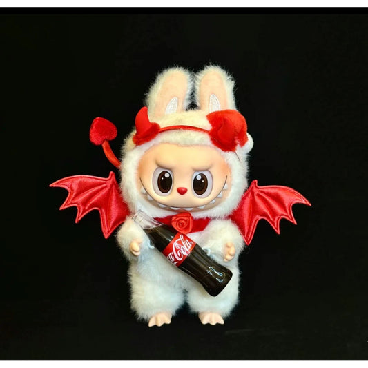 Labubu Coca-Cola Devil Outfit - Red Costume w/ Wings & Tail for Vinyl Blind Box Doll