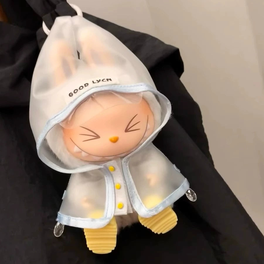 POP MART Labubu Doll Raincoat Outfit for 17cm Plush Dolls - Waterproof Vinyl Figure Clothes for Blind Box (No Doll/Boots)