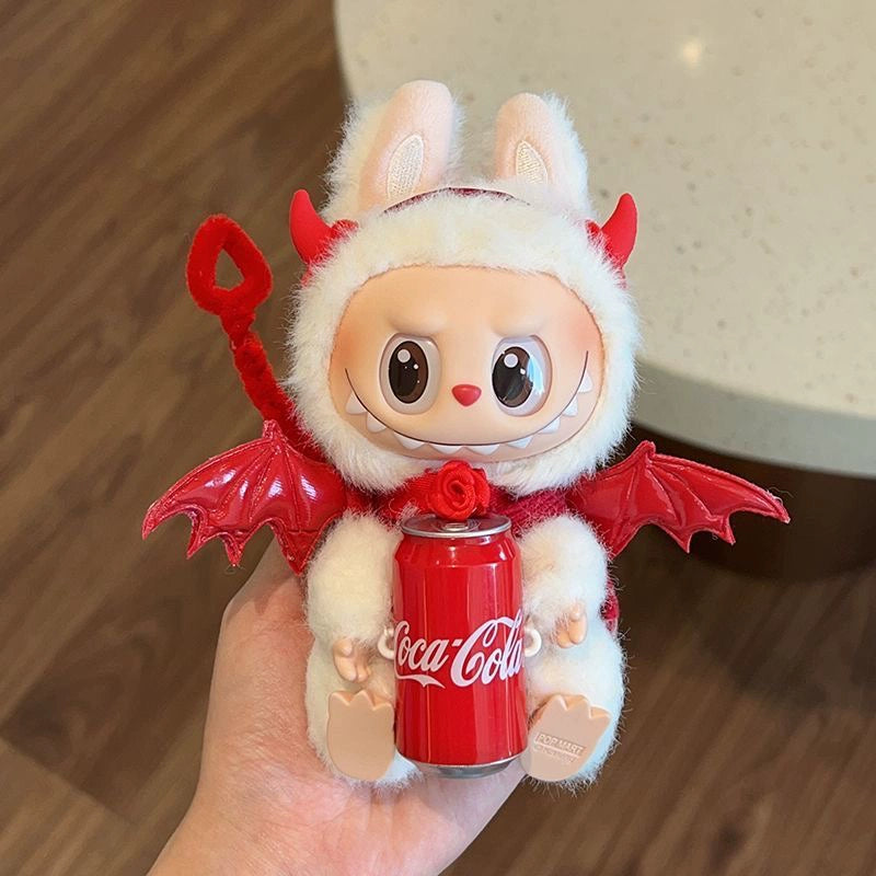 POP MART Labubu Devil Outfit - Red Horn Headband Set for Halloween Doll Clothes Change