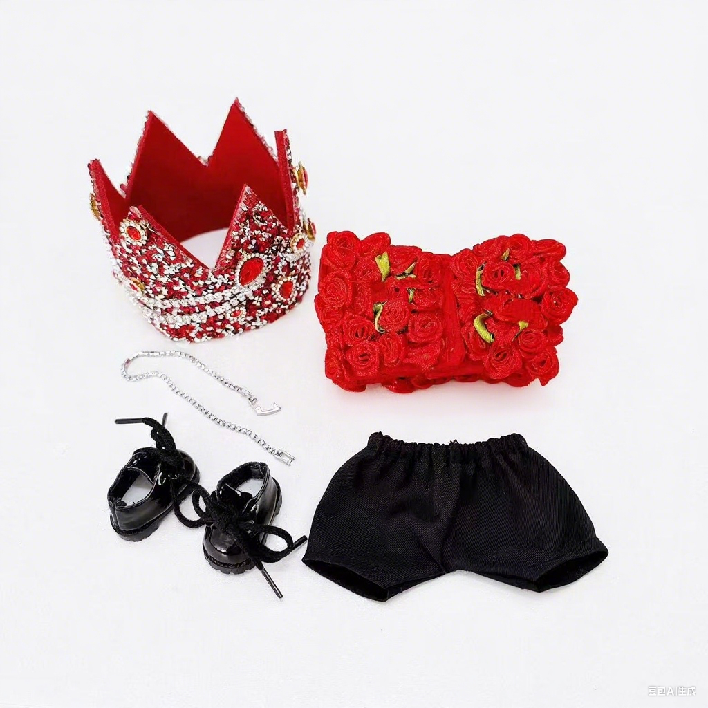 Handmade 17cm Labubu G-Dragon's Concert Red Rose Crown Outfit Set