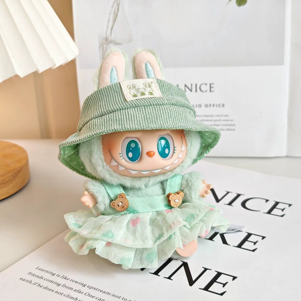 17cm Labubu Summer Beach Outfit - Coconut Tree & Sunglasses Set for Keychain Doll