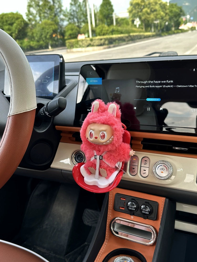 Labubu-Compatible Car Safety Seat, Dashboard Ornament & Air Vent Clip Set