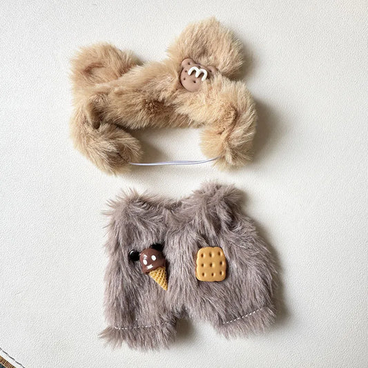 POP MART Labubu Doll Clothes - Teddy Bear Overalls Set for Gen 1/2 Vinyl Figures 17cm (No Doll Included) | Biscuit-Themed Blind Box Keychain Outfit