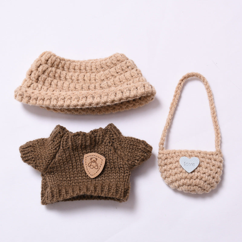 Labubu Series 1/2 Outfit - Brown Knit Sweater Set w/ Hat & Bag for Keychain Doll