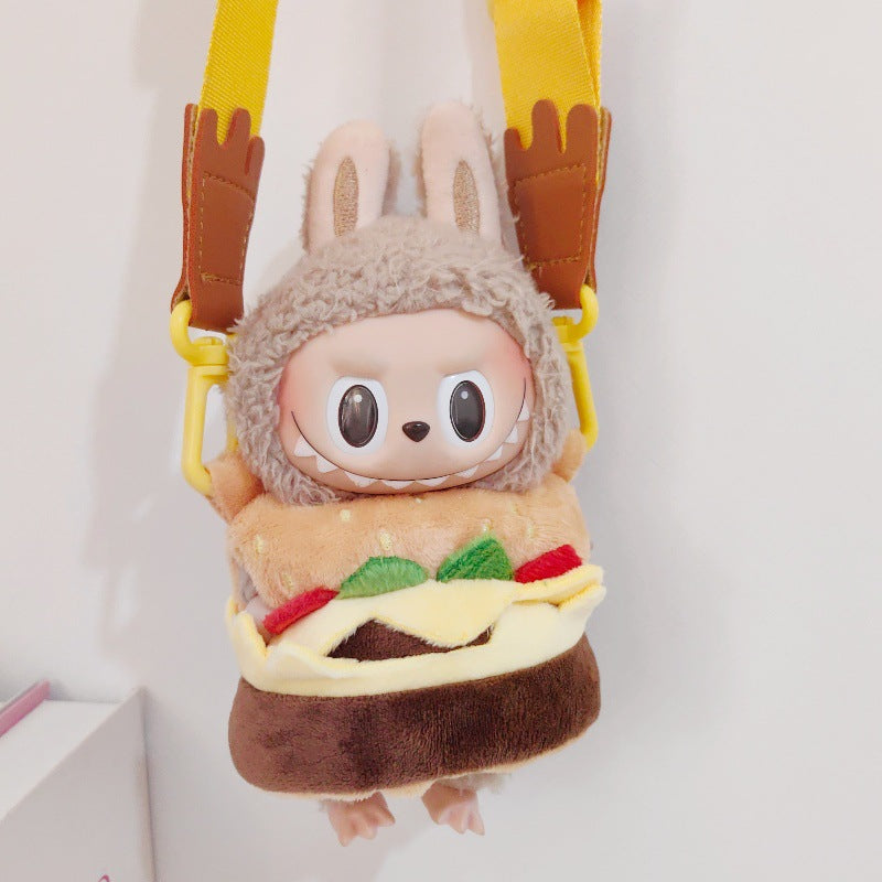 17cm Labubu Blind Box Charm: Burger Carry Bag Doll Clothes (Keychain Accessory, Doll Not Included)