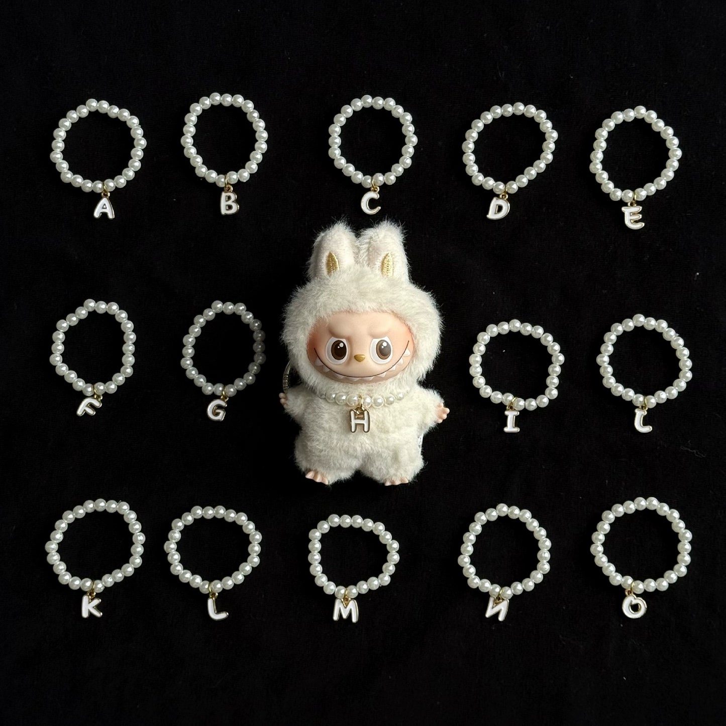 Labubu Series 4 Pearl Letter Necklace - Mini Accessory for Doll Clothes