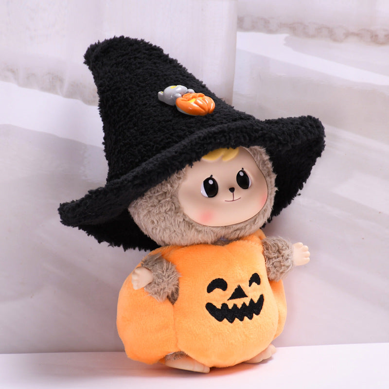 17cm Labubu 1st-2nd Gen Halloween Pumpkin Costume Set with Black Witch Hat | Clothes Only Replacement Outfit for Vinyl/Plush Keychain Charms