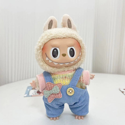 17cm Labubu Burger Overalls Outfit - Bread Themed Clothes for Blind Box Doll