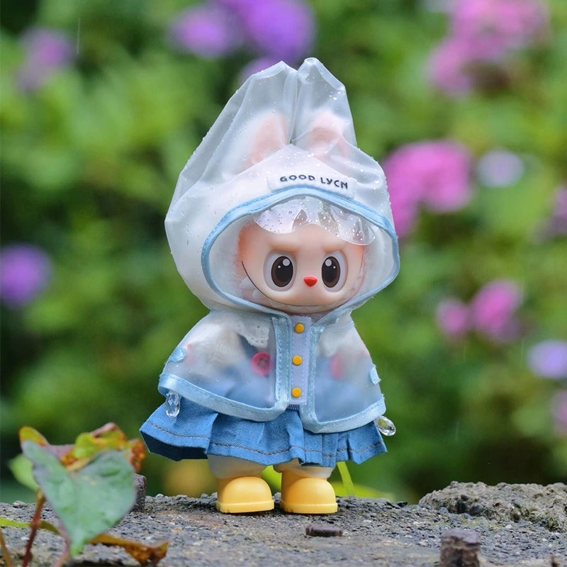 Labubu Rainy Day Outfit - Waterproof Vinyl Doll Poncho for Gen1-3 (No Doll & Shoes)