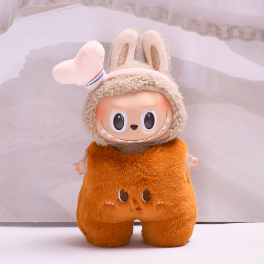 17cm Labubu Gen 1-3 Handmade Chicken Leg 2-Piece Set | Cute Fluffy Brown Bread Coat + Simulated Chicken Leg Head Cover