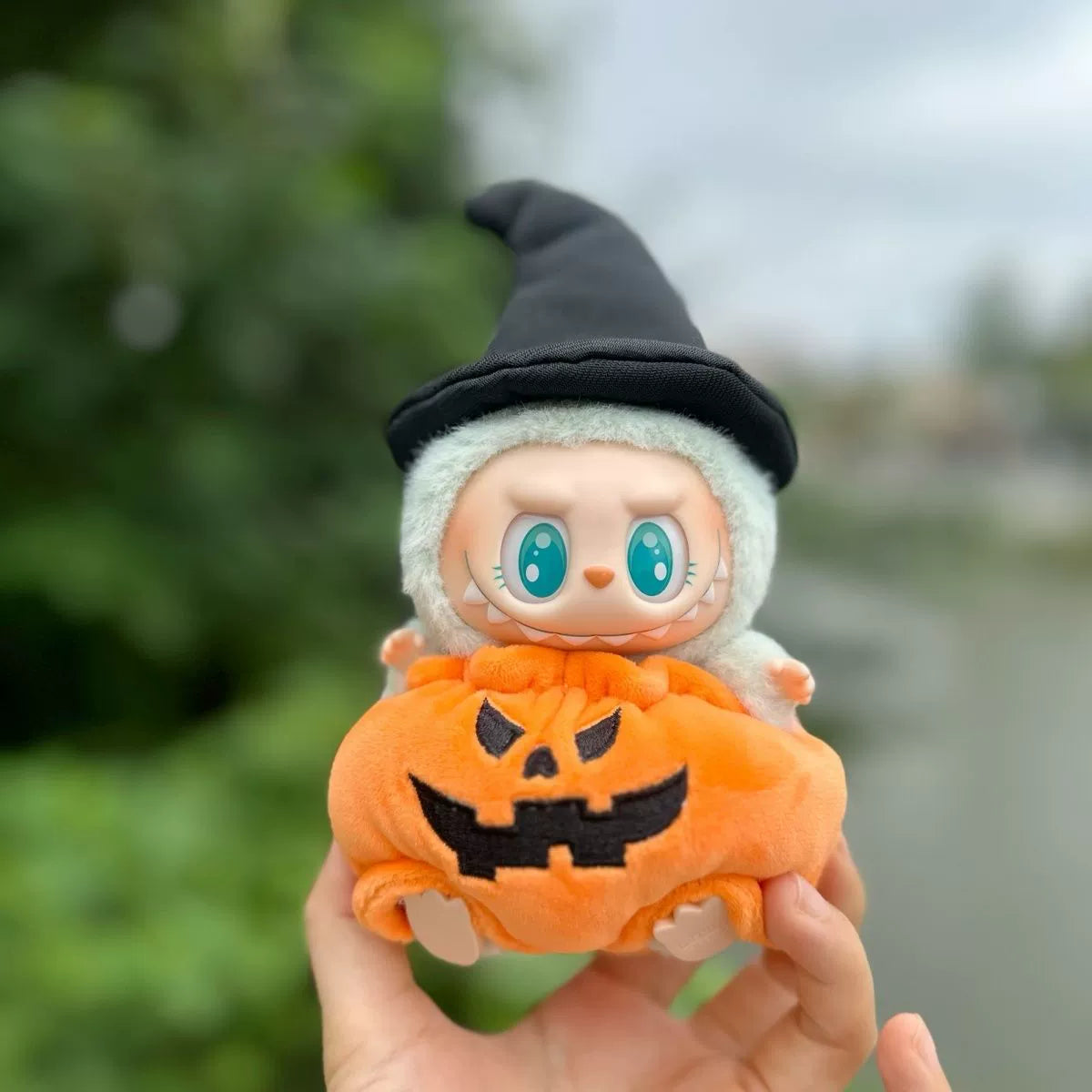 Halloween Labubu Costume Set - Pumpkin Jumpsuit & Witch Hat for Vinyl Figures