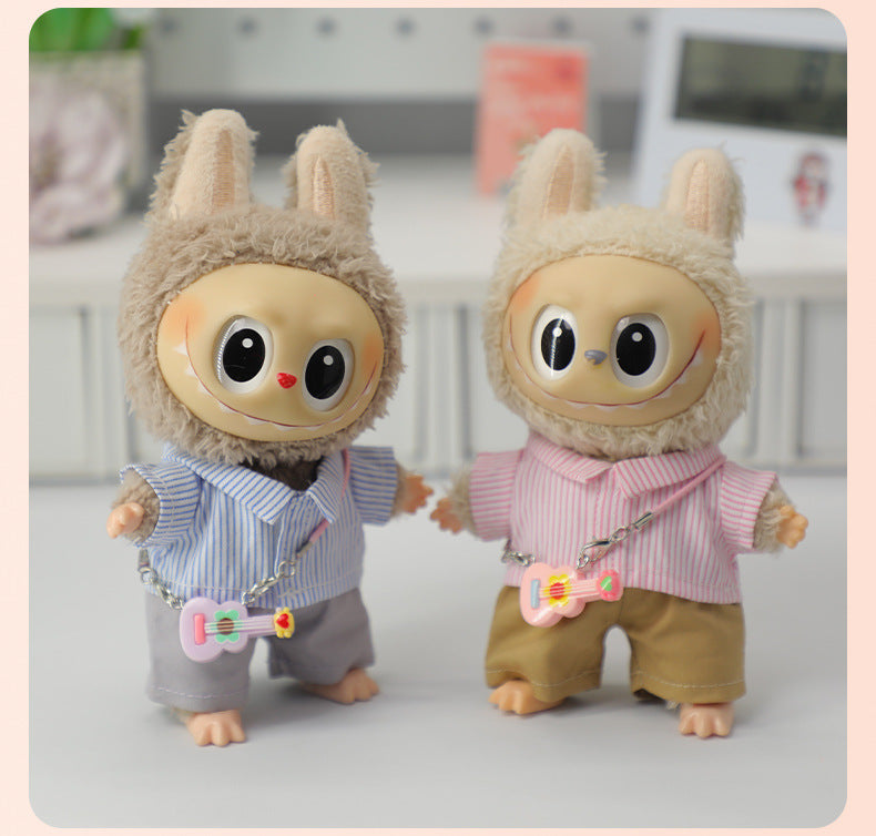 17cm Pop Mart Labubu Colorful Guitar Keychain | Vinyl Blind Box Figure with Musical Instrument Prop | Collectible Doll Accessory