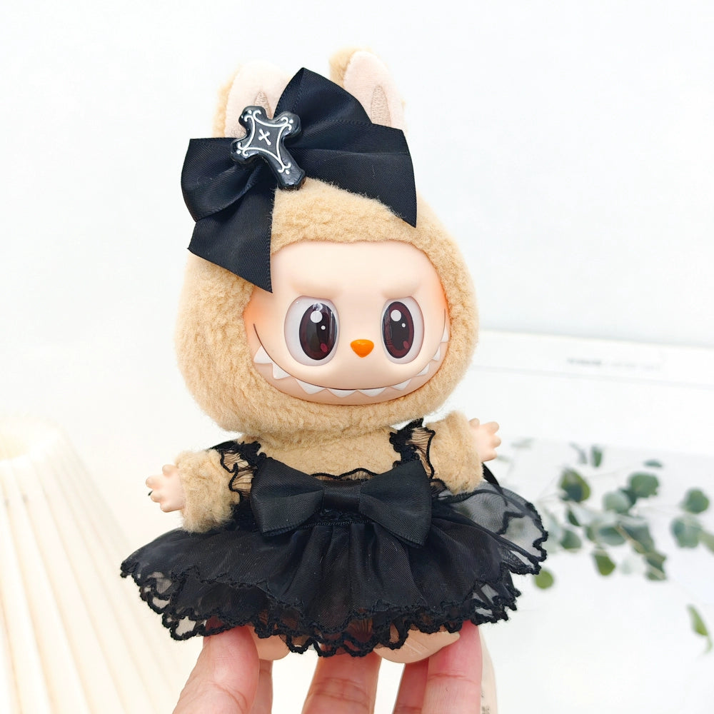 Gothic Lolita Dress for Labubu Have a Seat - Black Velvet Devil Costume with Wings (No Hat)
