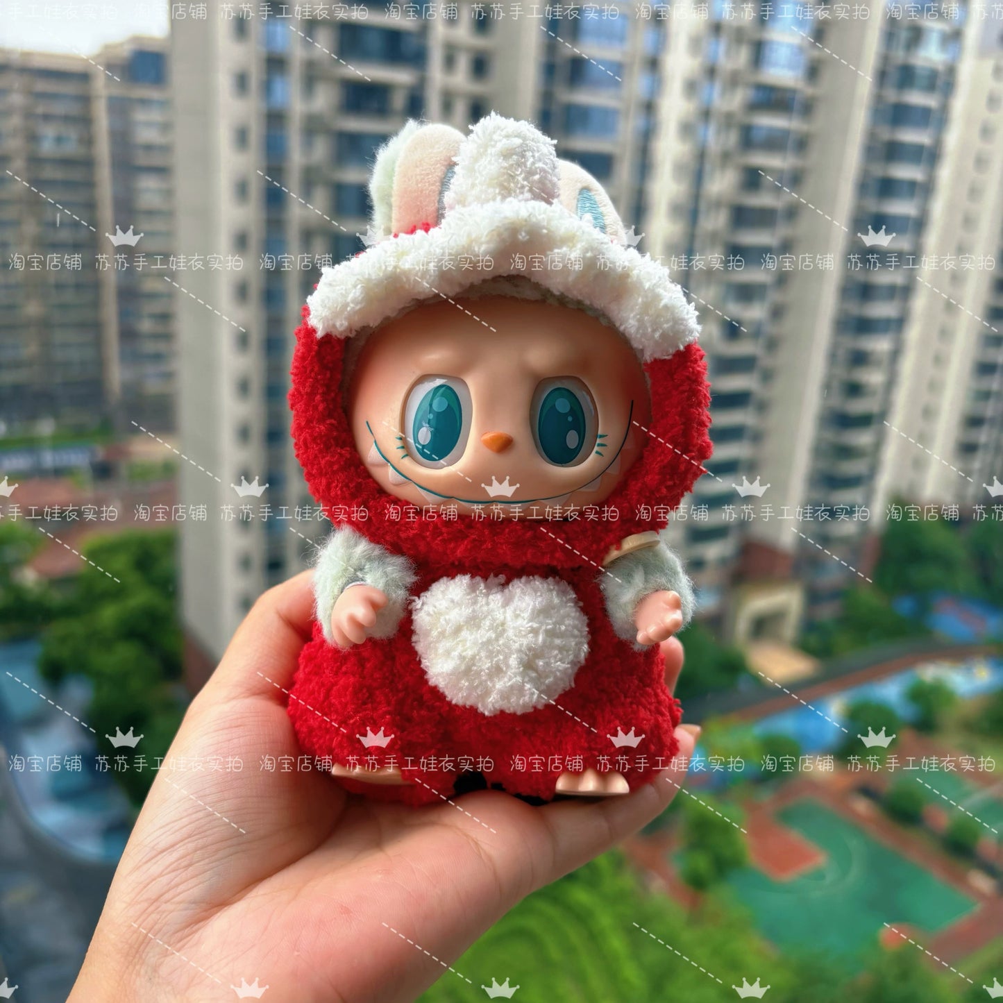 POP MART Labubu Hand-Knitted Dinosaur Outfit - Plush Vinyl Doll Clothes for Blind Box