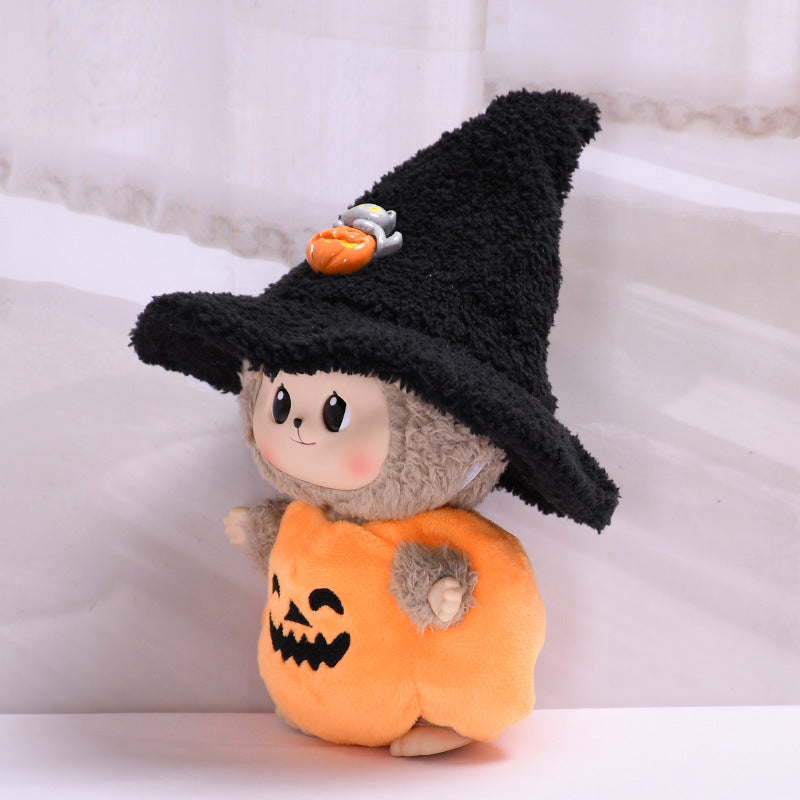 17cm Labubu 1st-2nd Gen Halloween Pumpkin Costume Set with Black Witch Hat | Clothes Only Replacement Outfit for Vinyl/Plush Keychain Charms