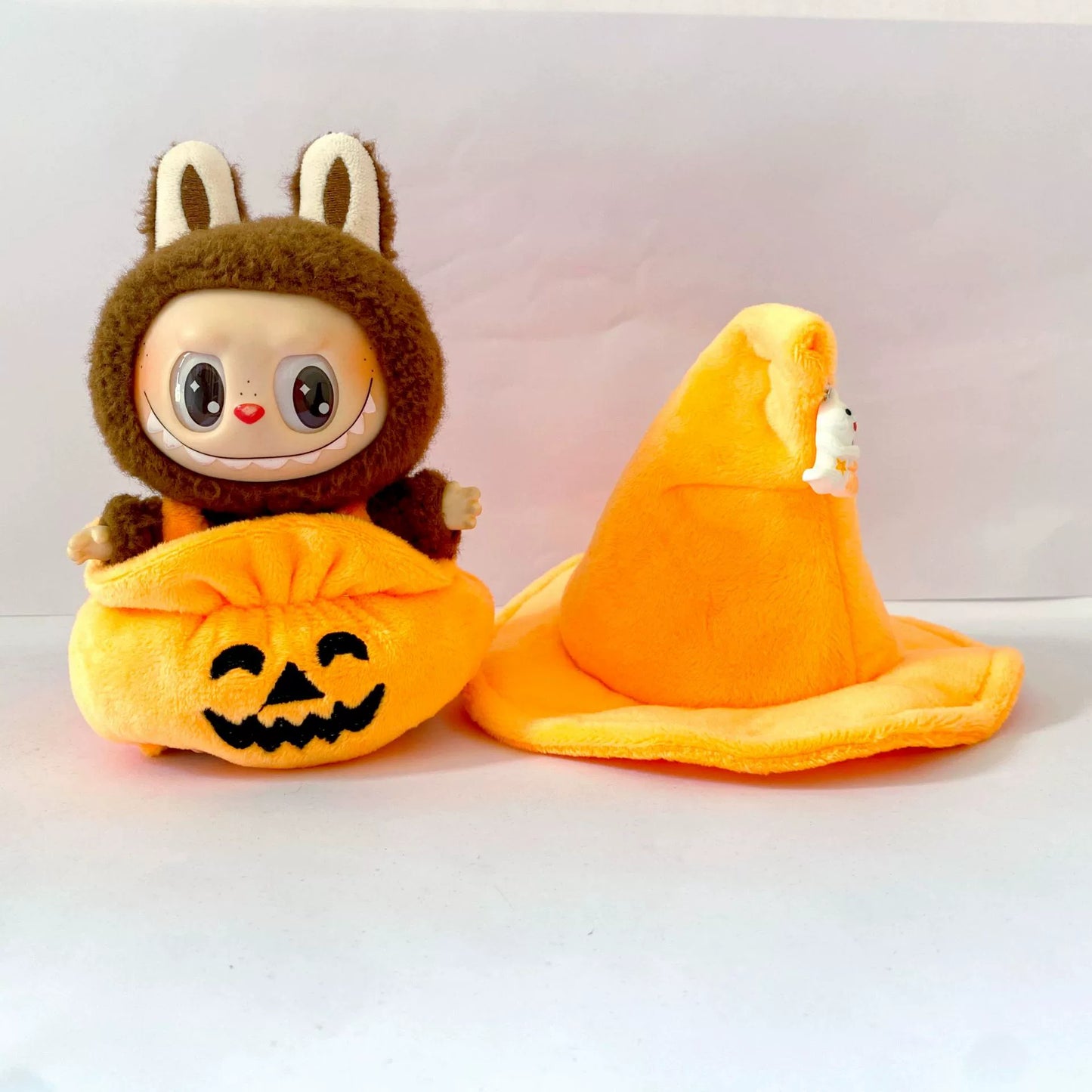 Labubu Halloween Costume Set - 17cm Pumpkin Dress & Witch Hat for Gen1-3 Dolls