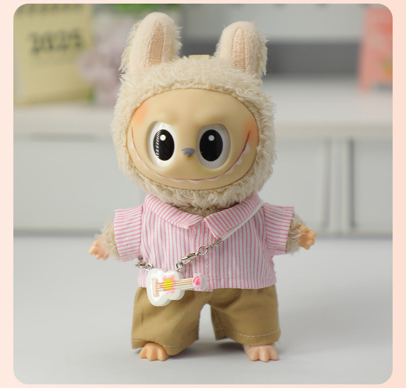 17cm Pop Mart Labubu Colorful Guitar Keychain | Vinyl Blind Box Figure with Musical Instrument Prop | Collectible Doll Accessory