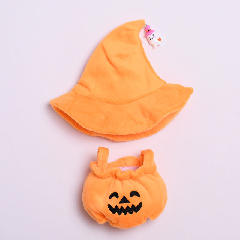 17cm Labubu 1st-2nd Gen Halloween Pumpkin Costume Set with Black Witch Hat | Clothes Only Replacement Outfit for Vinyl/Plush Keychain Charms