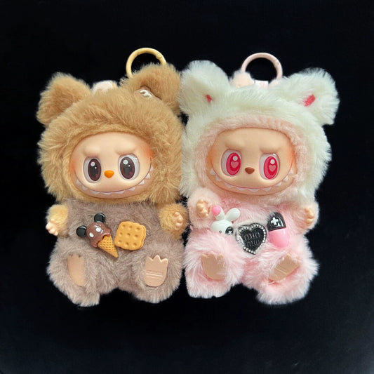 17cm Labubu Gen 1-3 Fuzzy Plush-Like Animal Outfit Set | Vinyl-Compatible Clothes Only for Collectible Dolls