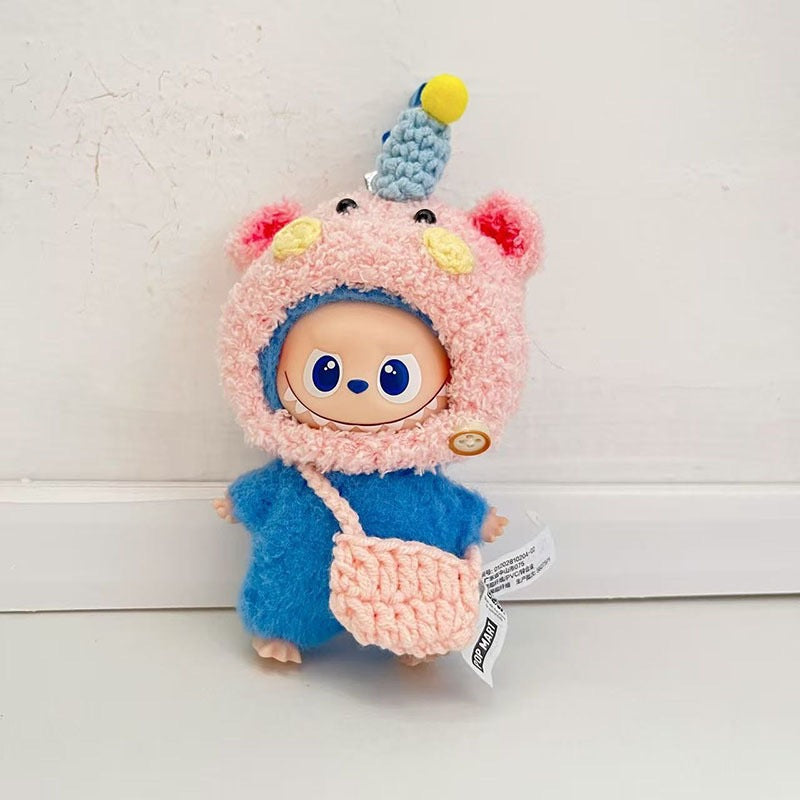 10.5cm Labubu 4th Gen Mini Keychain Clothes Only | Handmade Panda Headband & Bag Set | Replacement Outfit for Vinyl/Plastic Charms